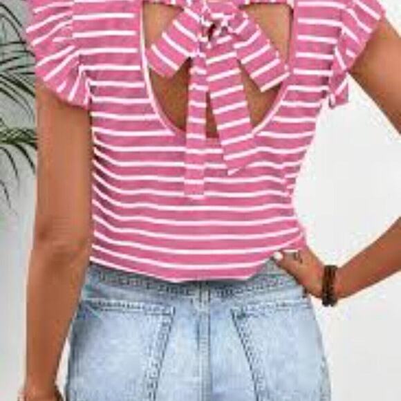 BOUTIQUE PINK WHITE NWOT SPRING BREAK STRIPED TIE BACK (1) MULTIPLE SIZES - Picture 1 of 5